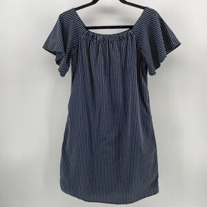 Banana Republic Dress Navy Blue Stripes Off-the-Shoulder XS